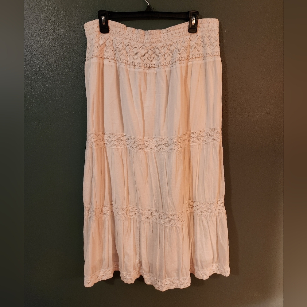 Studio West Apparel White Cotton Tiered Maxi Skirt Size L - Picture 3 of 3